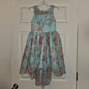 Zunie Girls Aqua Floral Hi Lo Dress - Size 7/8